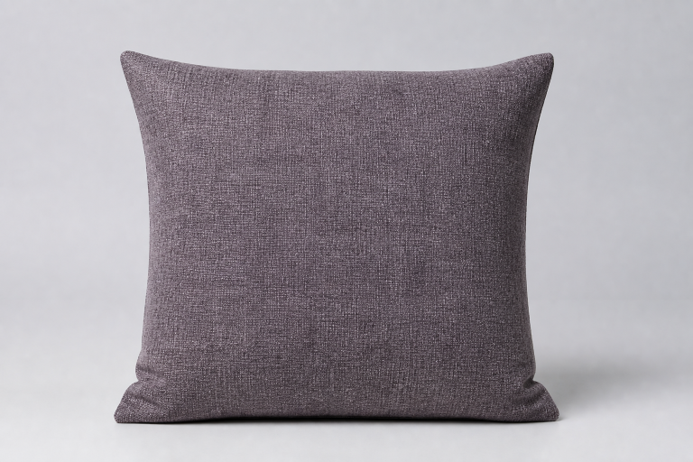 Square premium cushion in muted purple fabric